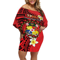 Personalised Tonga Emancipation Day Off Shoulder Short Dress Tongan Ngatu Pattern - Red Version LT14 Women Red - Polynesian Pride