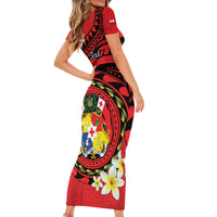 Personalised Tonga Emancipation Day Short Sleeve Bodycon Dress Tongan Ngatu Pattern - Red Version
