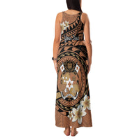 Personalised Tonga Emancipation Day Family Matching Tank Maxi Dress and Hawaiian Shirt Tongan Ngatu Pattern - Brown Version
