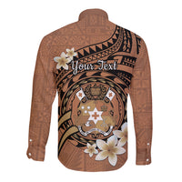 Personalised Tonga Emancipation Day Long Sleeve Button Shirt Tongan Ngatu Pattern - Brown Version