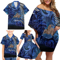 New Zealand Stewart Island Family Matching Off Shoulder Short Dress and Hawaiian Shirt Rakiura Kiwi Maori Glowing Sky LT14 - Polynesian Pride