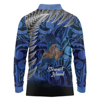 New Zealand Stewart Island Long Sleeve Polo Shirt Rakiura Kiwi Maori Glowing Sky
