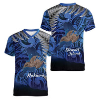 New Zealand Stewart Island Women V-Neck T-Shirt Rakiura Kiwi Maori Glowing Sky LT14 - Polynesian Pride