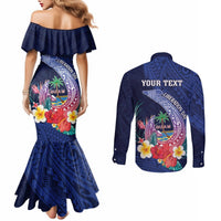 Personalised Guam Liberation Day Couples Matching Mermaid Dress and Long Sleeve Button Shirt Happy 80th Anniversary Fish Hook Mix Tropical Flowers LT14 - Polynesian Pride