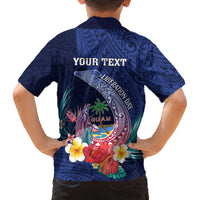 Personalised Guam Liberation Day Family Matching Off Shoulder Maxi Dress and Hawaiian Shirt Happy 80th Anniversary Fish Hook Mix Tropical Flowers