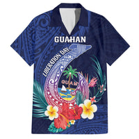 Personalised Guam Liberation Day Hawaiian Shirt Happy 80th Anniversary Fish Hook Mix Tropical Flowers LT14 Blue - Polynesian Pride
