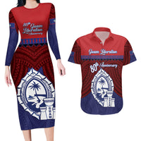 Guam Liberation Day Couples Matching Long Sleeve Bodycon Dress and Hawaiian Shirt Biba Guahan Chamorro 80th Anniversary - Blue LT14 Blue - Polynesian Pride