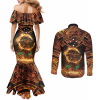 Samoa Teuila 2024 Festival Couples Matching Mermaid Dress and Long Sleeve Button Shirt Samoan Siva Afi With Red Gingers LT14 - Polynesian Pride