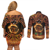 Samoa Teuila 2024 Festival Couples Matching Off Shoulder Short Dress and Long Sleeve Button Shirt Samoan Siva Afi With Red Gingers LT14 - Polynesian Pride