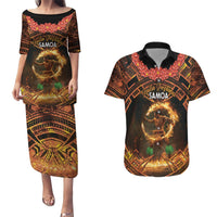 Samoa Teuila 2024 Festival Couples Matching Puletasi and Hawaiian Shirt Samoan Siva Afi With Red Gingers LT14 Black - Polynesian Pride