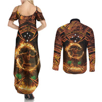 Samoa Teuila 2024 Festival Couples Matching Summer Maxi Dress and Long Sleeve Button Shirt Samoan Siva Afi With Red Gingers LT14 - Polynesian Pride