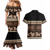 Black Samoa Siapo Teuila Flowers Couples Matching Mermaid Dress and Hawaiian Shirt LT14 - Polynesian Pride