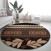Black Samoa Siapo Teuila Flowers Round Carpet