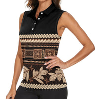 Black Samoa Siapo Teuila Flowers Women Sleeveless Polo Shirt