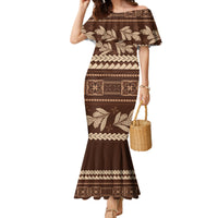Brown Samoa Siapo Teuila Flowers Family Matching Mermaid Dress and Hawaiian Shirt