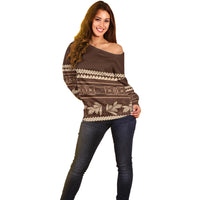 Brown Samoa Siapo Teuila Flowers Off Shoulder Sweater