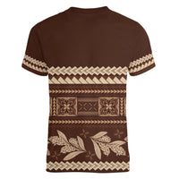 Brown Samoa Siapo Teuila Flowers Women V-Neck T-Shirt