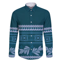 Dark Cyan Samoa Siapo Teuila Flowers Family Matching Short Sleeve Bodycon Dress and Hawaiian Shirt