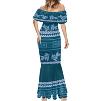 Dark Cyan Samoa Siapo Teuila Flowers Mermaid Dress