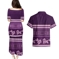 Purple Samoa Siapo Teuila Flowers Couples Matching Puletasi and Hawaiian Shirt LT14 - Polynesian Pride