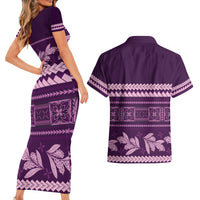 Purple Samoa Siapo Teuila Flowers Couples Matching Short Sleeve Bodycon Dress and Hawaiian Shirt