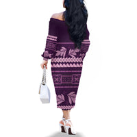 Purple Samoa Siapo Teuila Flowers Family Matching Off The Shoulder Long Sleeve Dress and Hawaiian Shirt
