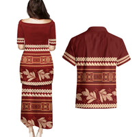 Red Samoa Siapo Teuila Flowers Couples Matching Puletasi and Hawaiian Shirt LT14 - Polynesian Pride