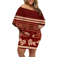 Red Samoa Siapo Teuila Flowers Off Shoulder Short Dress LT14 Women Red - Polynesian Pride