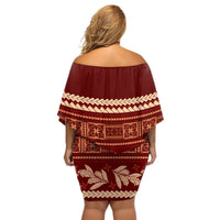 Red Samoa Siapo Teuila Flowers Off Shoulder Short Dress LT14 - Polynesian Pride