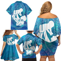 Turquoise Polynesia Father's Day Family Matching Off Shoulder Short Dress and Hawaiian Shirt Dad You Are My Hero LT14 - Polynesian Pride