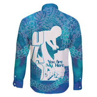 Turquoise Polynesia Father's Day Family Matching Off Shoulder Short Dress and Hawaiian Shirt Dad You Are My Hero LT14 - Polynesian Pride