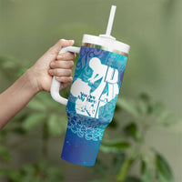Turquoise Polynesia Father's Day Tumbler With Handle Dad You Are My Hero