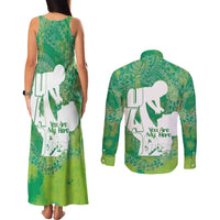 Green Polynesia Father's Day Couples Matching Tank Maxi Dress and Long Sleeve Button Shirt Dad You Are My Hero