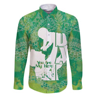 Green Polynesia Father's Day Family Matching Off The Shoulder Long Sleeve Dress and Hawaiian Shirt Dad You Are My Hero