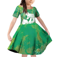 Green Polynesia Father's Day Family Matching Off Shoulder Short Dress and Hawaiian Shirt Dad You Are My Hero LT14 Daughter's Dress Green - Polynesian Pride