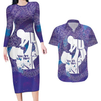 Purple Polynesia Father's Day Couples Matching Long Sleeve Bodycon Dress and Hawaiian Shirt Dad You Are My Hero LT14 Purple - Polynesian Pride