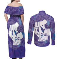 Purple Polynesia Father's Day Couples Matching Off Shoulder Maxi Dress and Long Sleeve Button Shirt Dad You Are My Hero