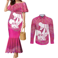 Pink Polynesia Father's Day Couples Matching Mermaid Dress and Long Sleeve Button Shirt Dad You Are My Hero