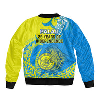 Palau Independence Day Sleeve Zip Bomber Jacket Happy 29th Anniversary Polynesian Hammerhead Shark LT14 - Polynesian Pride