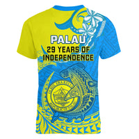 Palau Independence Day Women V Neck T Shirt Happy 29th Anniversary Polynesian Hammerhead Shark LT14 - Polynesian Pride