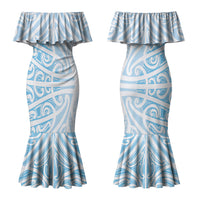 Blue New Zealand Puhoro Maori Tattoo Couples Matching Mermaid Dress and Hawaiian Shirt LT14 - Polynesian Pride