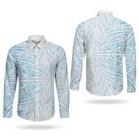 Blue New Zealand Puhoro Maori Tattoo Couples Matching Mermaid Dress and Long Sleeve Button Shirt LT14 - Polynesian Pride