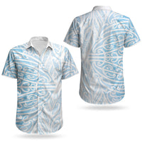 Blue New Zealand Puhoro Maori Tattoo Couples Matching Off Shoulder Maxi Dress and Hawaiian Shirt LT14 - Polynesian Pride