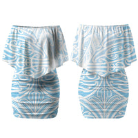 Blue New Zealand Puhoro Maori Tattoo Couples Matching Off Shoulder Short Dress and Long Sleeve Button Shirt LT14 - Polynesian Pride