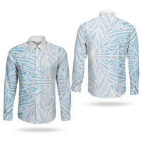 Blue New Zealand Puhoro Maori Tattoo Couples Matching Short Sleeve Bodycon Dress and Long Sleeve Button Shirt LT14 - Polynesian Pride