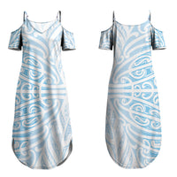 Blue New Zealand Puhoro Maori Tattoo Couples Matching Summer Maxi Dress and Hawaiian Shirt LT14 - Polynesian Pride