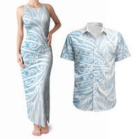 Blue New Zealand Puhoro Maori Tattoo Couples Matching Tank Maxi Dress and Hawaiian Shirt LT14 Blue - Polynesian Pride