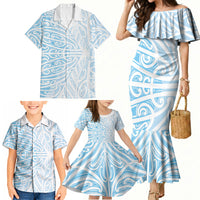 Blue New Zealand Puhoro Maori Tattoo Family Matching Mermaid Dress and Hawaiian Shirt LT14 - Polynesian Pride