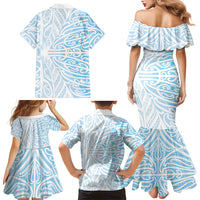 Blue New Zealand Puhoro Maori Tattoo Family Matching Mermaid Dress and Hawaiian Shirt LT14 Mom's Dress Blue - Polynesian Pride