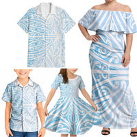 Blue New Zealand Puhoro Maori Tattoo Family Matching Off Shoulder Maxi Dress and Hawaiian Shirt LT14 - Polynesian Pride